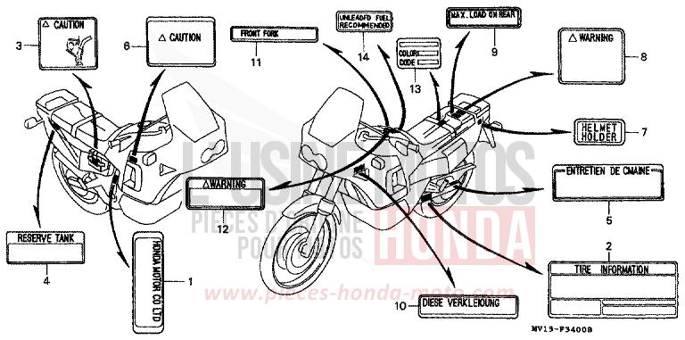 CAUTION LABEL for Africa Twin 750 BLACK (NH1A) from 1992